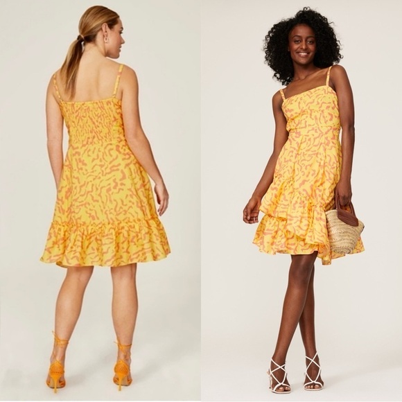 DEREK LAM Squiggle Print Square Neck Sleeveless Asymmetric Tier Ruffle Dress 6 - Picture 6 of 12